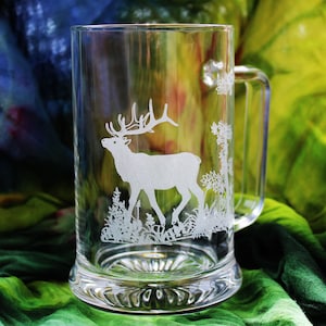Beer glass with engraving | Deer hunting motif | Beer mug with motif | Nature lover | Beer glass with handle | Set of two beer glasses