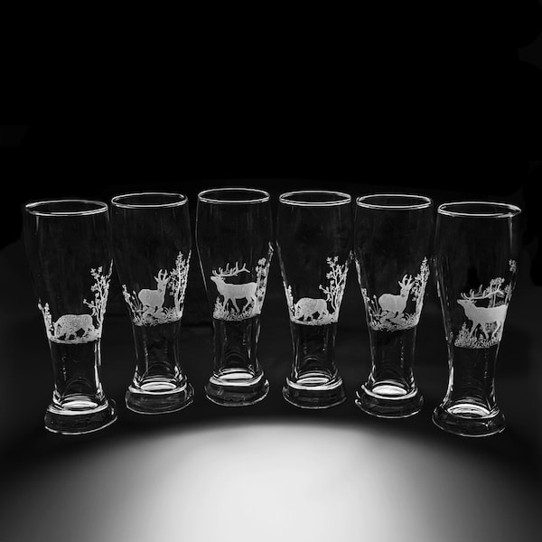 Weizenbierglas mit Gravur | verschiedene Jagdmotive| Hirsch | Reh |Wildschwein | graviertes Bierglas | Naturmotive Wildtiere| Biergläser Set