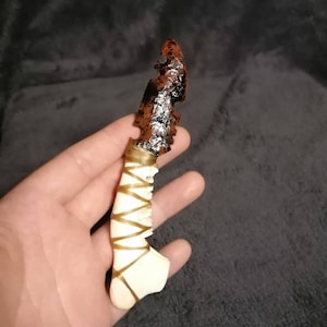 Mahogany obsidian mini knife blade, mini roe deer jawbone handle. Hand-made, stone age artwork.