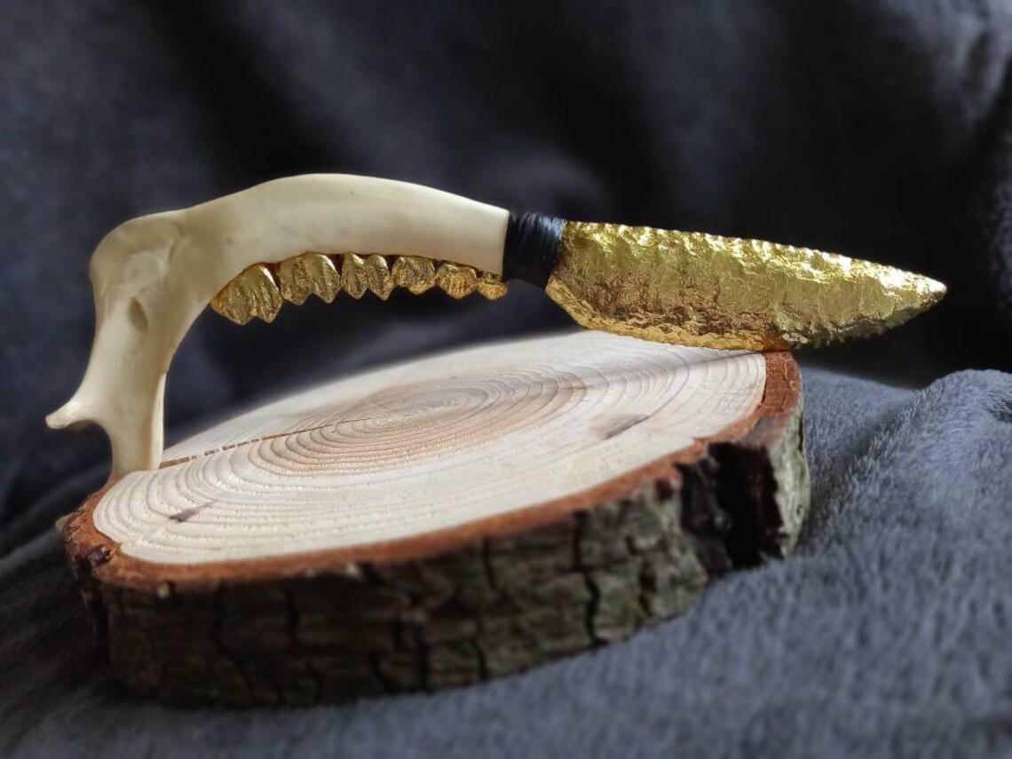 23k unique gold leaf obsidian Flint knapped skinning knife Etsy