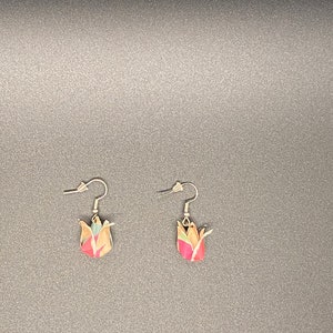 Origami Pink Paper Tulip Earrings