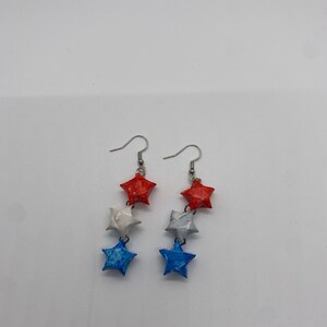 Origami Red, White, Blue Stars Earrings