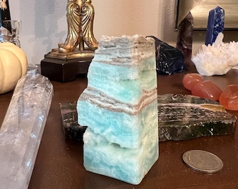 ブルーアラゴナイトラフタワー、3.1インチ、新品、クリスタル