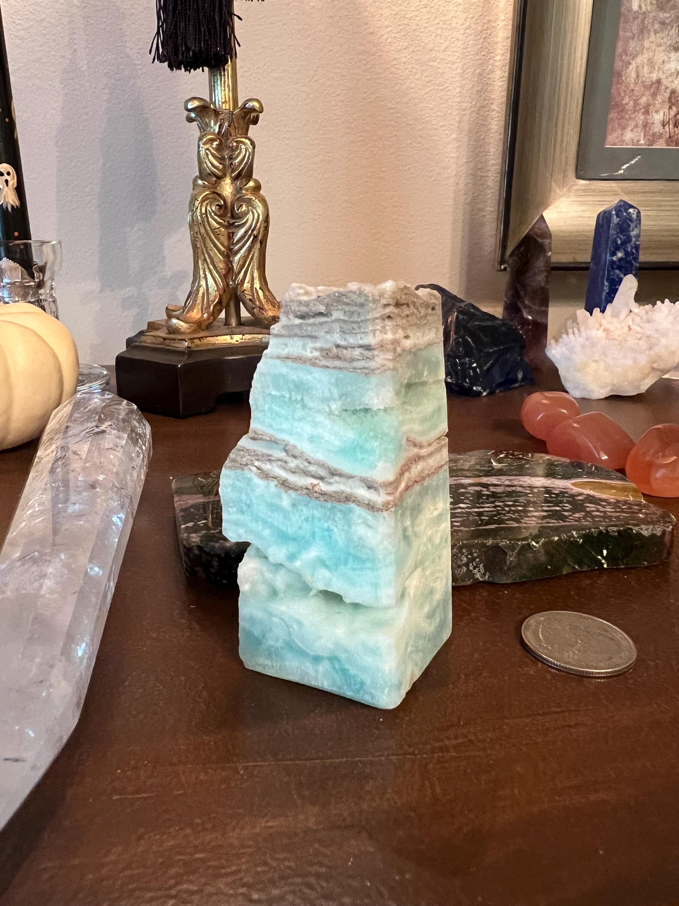 ブルーアラゴナイトラフタワー、3.1インチ、新品、クリスタル