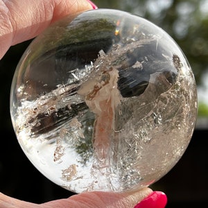 Lemurian Quartz Sphere w Hematite Veil, 7.49”, New, silver, high vibration crystals, gifts