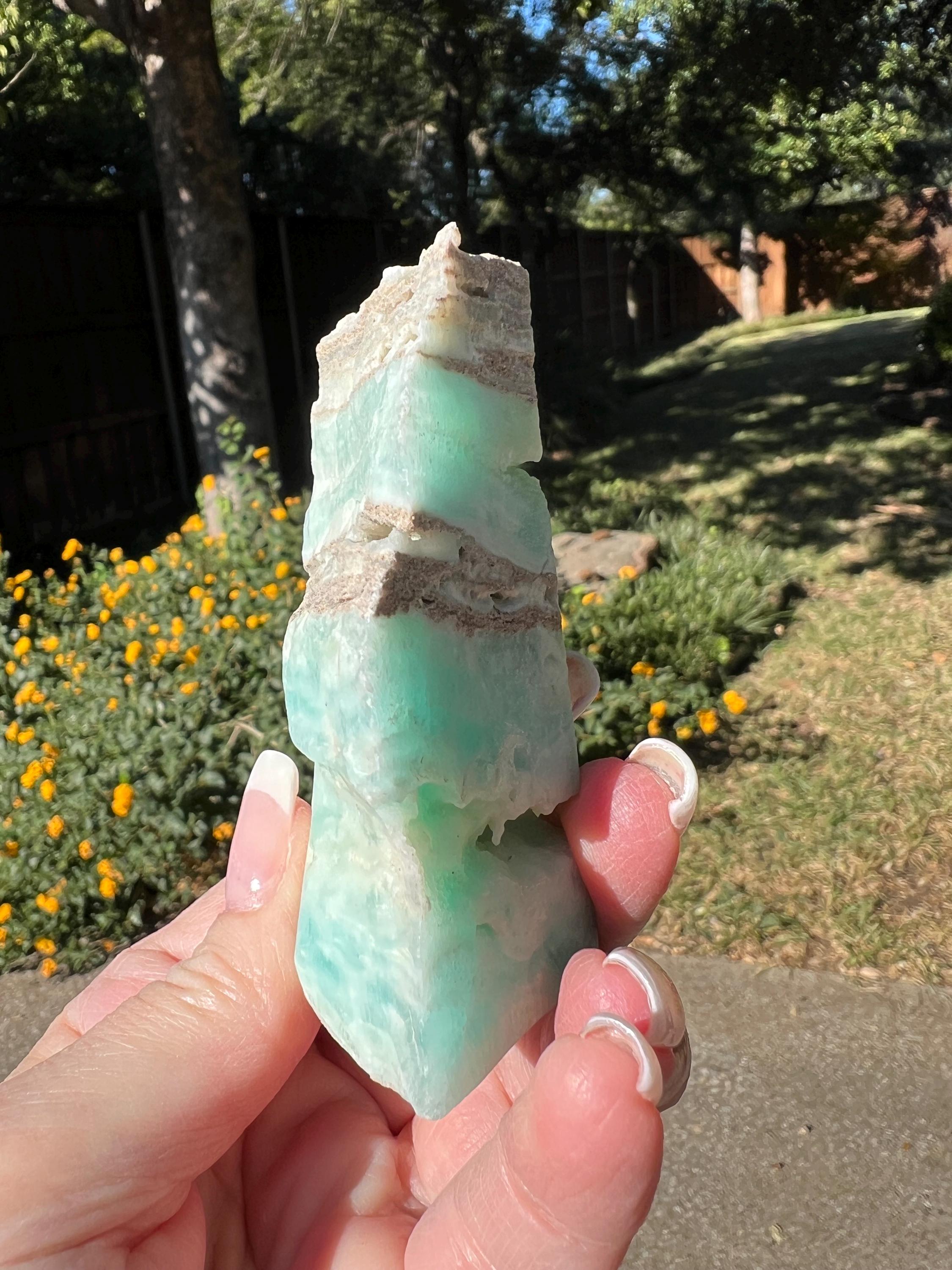 ブルーアラゴナイトラフタワー、3.1インチ、新品、クリスタル