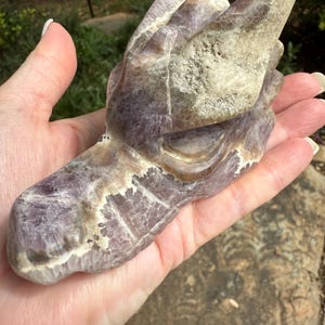 Amethyst Dragon, New palm stone dragon, 4”, crystal healing, gifts, altar, high vibration crystals
