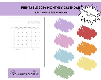 2024 Printable Monthly Calendar - Etsy