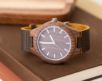 Engraved Wood Watch & Gift Box, Mens Watch, Wedding Gift for Groom Dad Groomsmen, 1st Anniversary Gift, Brother or Son Birthday