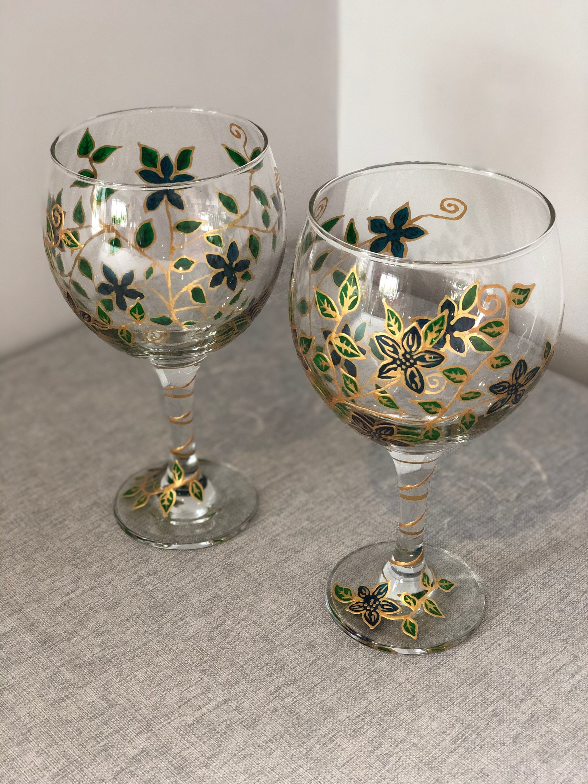 Set of two hand painted gin glasses. Etsy