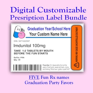 Customizable Nurse Pharmacy Medical Graduation Party Favor, Custom Print Labels, Registered Nurse Graduation Party Favor, Prescription label