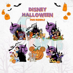 Halloween Scary Movie Castle PNG Bundle, Halloween Party, Princesses, Pumpkin Stitch, Malefiz Duck, Daisy Donald, Pumpkin Pluto