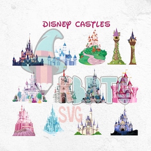 50th Years Anniversary Png Bundle, Magic Castle Png Bundle, Princess Castle Png, Cinderella, Snow White, Aurora, Rapunzel Castle Png