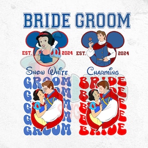 Custom Bride Groom Snow White Prince Charming PNG Bundle, Matching Snow White, Custom Est and Name Castle Bachelorette Party, Magic Kingdom