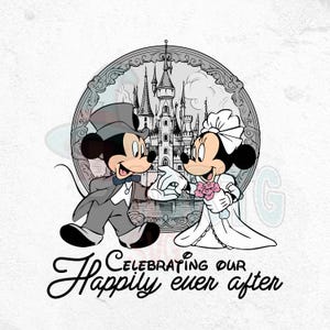 Mickey Minnie Celebrating Our Anniversary Png, Bride Groom Mickey Minnie, I Said Yes Png, Just Married Husband Wifey, Couple Matching Design