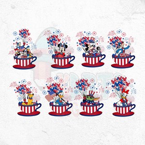 Tazza da tè di Topolino e Minnie del 4 luglio in formato PNG, Libertà patriottica, Il giorno più bello di sempre in formato PNG, Dio benedica l'America in formato PNG, Fuochi d'artificio per il giorno dell'Indipendenza