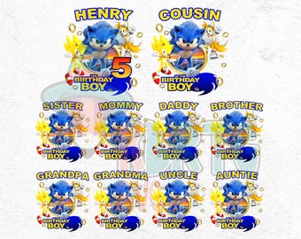 Personalized Sonic Birthday Png Bundle, Custom Sonic Png, Sonic Hedgehog Birthday Png, Birthday Boy Girl Png, Custom Family Birthday Png