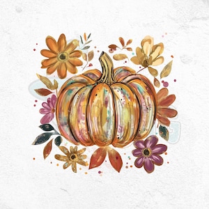 Glitter Boho Fall Floral Pumpkin, Autumn Pumpkin Floral, Glitter Fall Png, Fall Flower Pumpkin, Fall Leaf Png, Glitter Pumpkin Shirt Design