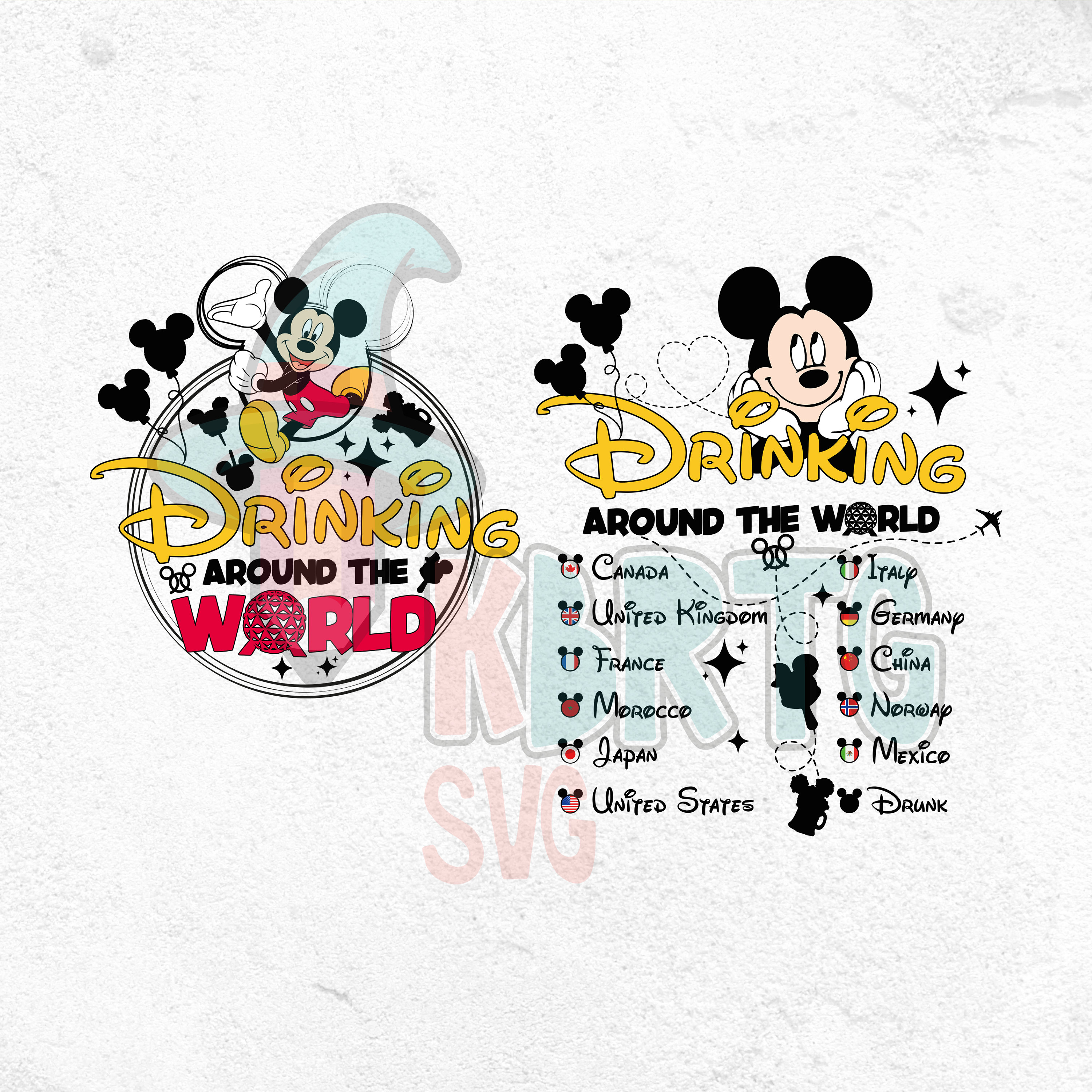 Drinking around the World PNG Bundle, Front&Back Design, Epcot Drinking Squad, World Traveler Mouse, Epcot Tour, Drinkgoals, Snackgoals