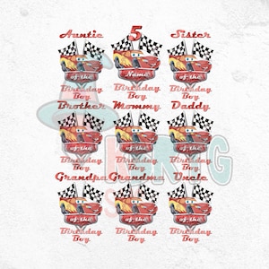 Custom Cars Birthday Boy Png Bundle, Lightning McQueen Birthday Png, Family Birthday Matching Png, Cars Lightning McQueen Birthday Girl Png