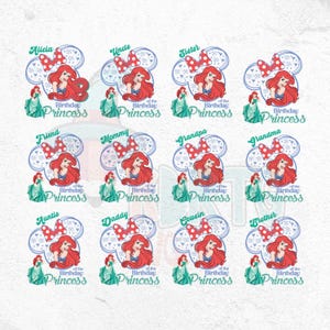 Custom Birthday Little Mermaid Princess Ariel Png, Matching Family Custom Mermaid Princess Birthday Girl Theme Png, Little Mermaid Ariel