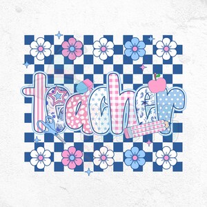 Coquette Teacher Png, Preppy Floral Teacher Sublimation Design, Cute Pastel Back to School Png Graphic, Retro Girly Teacher PNG