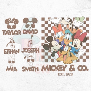 Bundle personnalisé damier Mickey et ses amis, Silhouette Mickey et ses amis, Mickey rétro et ses amis, Mickey Minnie Daisy Donald Png