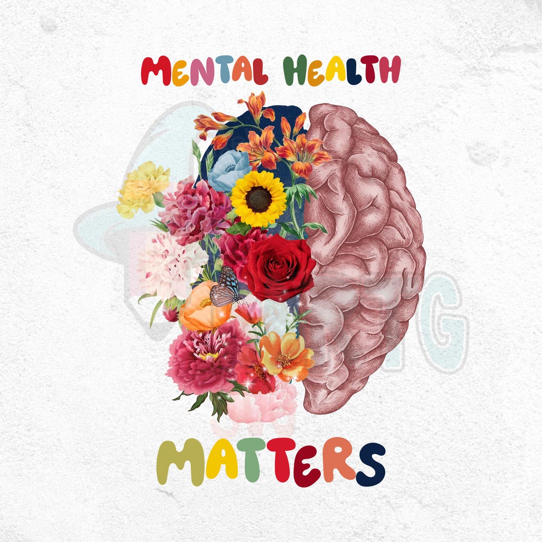 Mental Health Matters Floral Brain PNG: Positive Mindset Art (digital ...