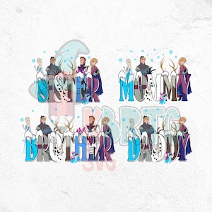 Paquete PNG de vacaciones familiares de personajes de Frozen, vacaciones familiares personalizadas 2025, mamá de Frozen, papá de Frozen, hermana y hermano de Frozen, familia PNG