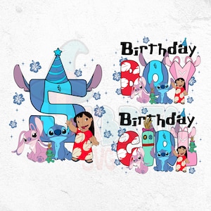 W mojej erze urodzinowej Stitch Png, urodzinowa dziewczyna chłopiec, urodziny rodzinne, rodzinne wakacje Stitch Angel Lilo Png wzory z przodu i z tyłu, magiczne królestwo
