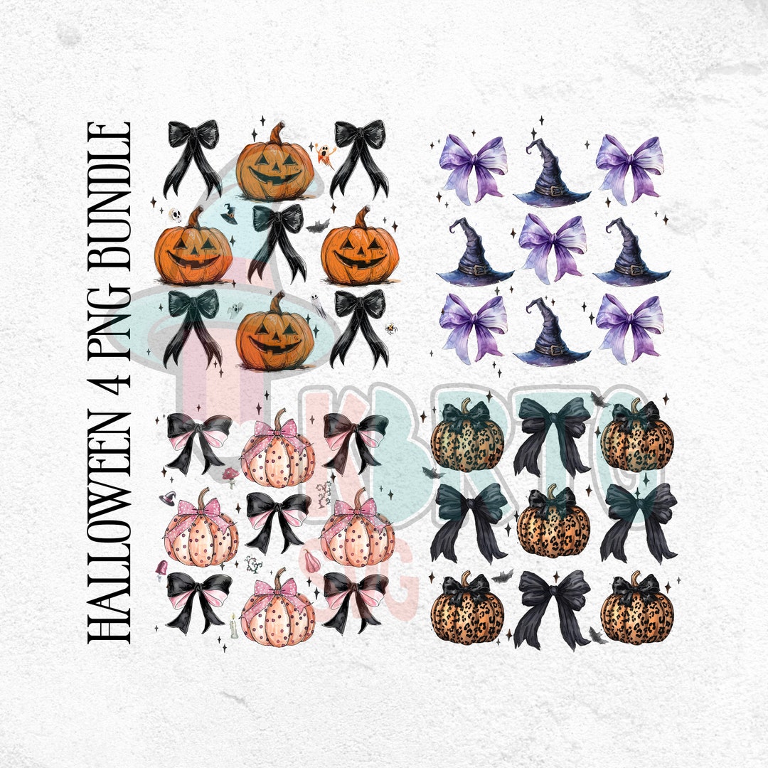 Halloween Pumpkin Png BUNDLE, Coquette Bow Halloween Png, Halloween ...