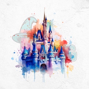 Watercolor Princesses Png, Watercolor Castle Png, Mouse Ear Castle Png, Retro Colorful Castle Png, Magic Kingdom Png, Sublimation Design Png