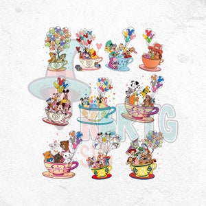 Castle Tea Cup Party PNG Bundle, Tea Party, Tea Cup Toy Story, Cup of Winnie the Pooh, Cup of Friends, Cup of Magical Castle