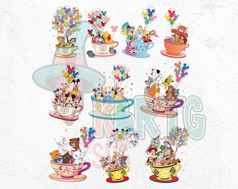 Castle Tea Cup Party PNG Bundle, Tea Party, Tea Cup Toy Story, Cup of Winnie the Pooh, Cup of Friends, Cup of Magical Castle