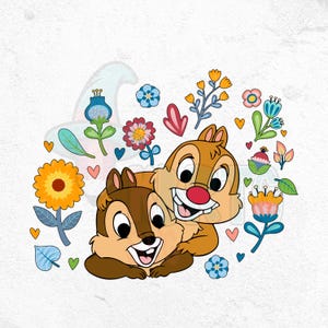 Chip n Dale Double Trouble PNG, Kwiatowy Chipmunk Pasujący Png, Filiżanka do herbaty Chip i Dale Png, Wzory z tyłu i z przodu, Przyjęcie herbaciane, Przyjęcie herbaciane dla par