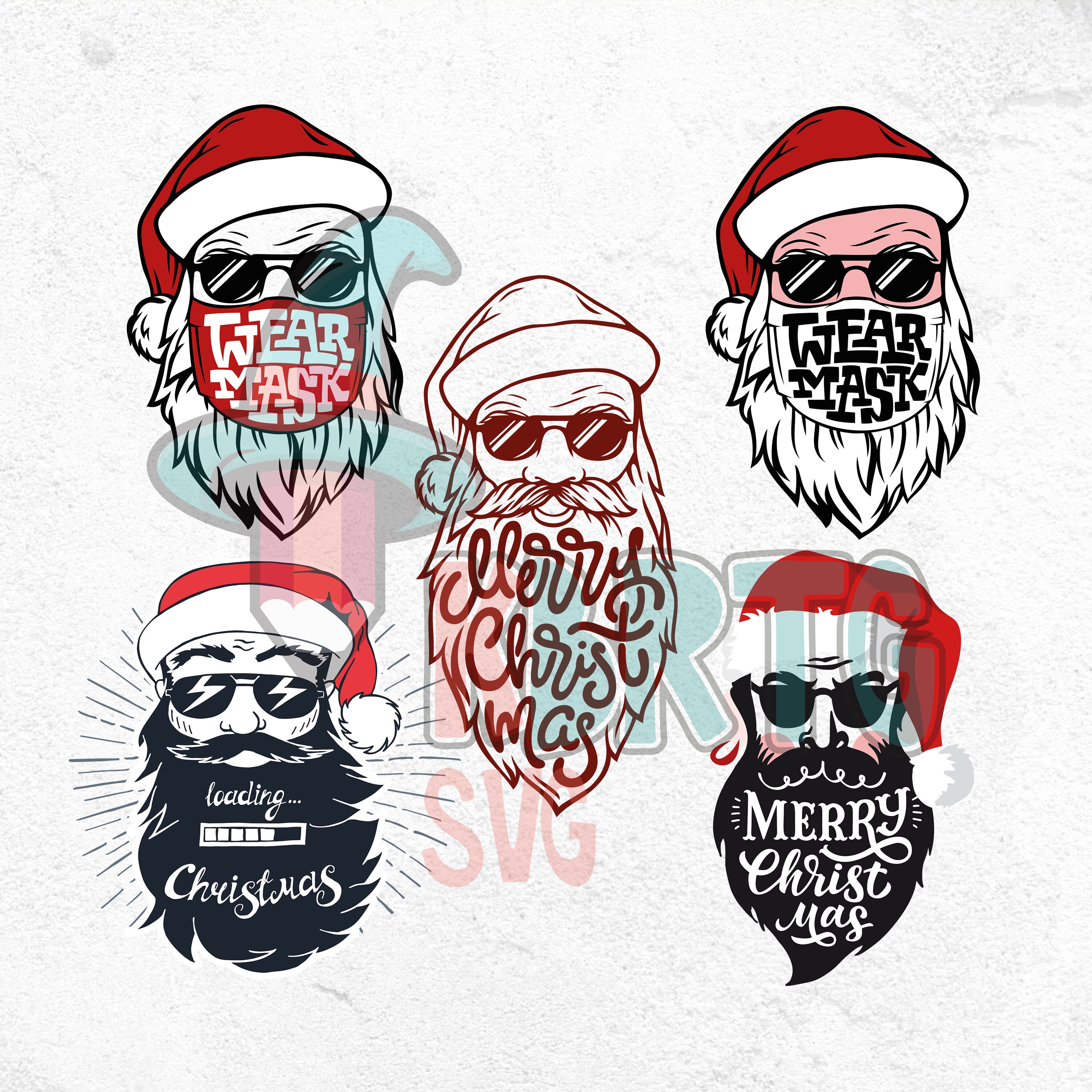 Best Christmas Card Design 2022 Hipster Santa 2022 PNG Santa Claus With Black Beard With Etsy UK