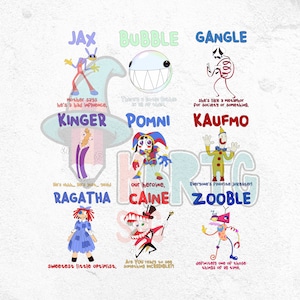 The Amazing Digital Circus PNG-bundel, Digital Circus, Pomni, Jax, Kaufmo png, Amazing Digital Circus, afdrukbare Instant Download