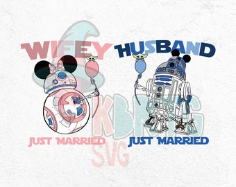 Ensemble PNG de conception de couple, femme et mari, robe de mariée, R2D2, BB8, Star, Wars, conception de vacances