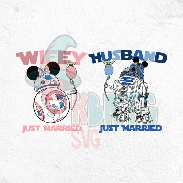 Couple Design PNG Bundle, Wifey and Husband, Wedding Dress, R2D2, BB8, Star, Wars, Vacation Design