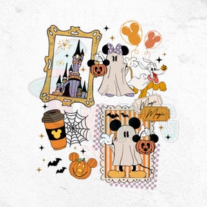 Mickey and Minnie Halloween PNG, Mickey Halloween Collage Digital Download, Cute Spooky Season Png for Magical Castle Halloween Sublimation