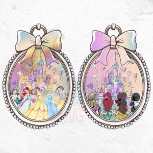 Magical Mirror Coquette Princess Back Front Png Bundle, Princess Family Png, Princess Cartoon Coquette Png, Mirror Bow Png, Family Vacation