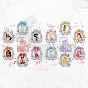 Magical Mirror Princess Coquette Bow Png Bundle, Princess Family Png, Princess Cartoon Coquette Png, Magical Mirror Bow Png,Family Vacation