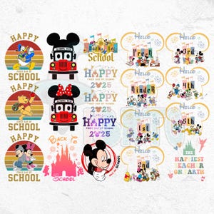 Back to School Mickey Minnie PNG, First Day School, Mouse Magical Castle Bundle, Winnie the Pooh and Friend,Kindergarten, PreSchool, PreK