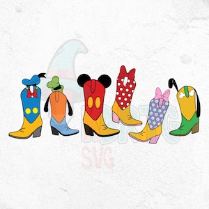Mickey And Friends Cowboy Cowgirl Boots Png, Family Trip Matching Png, Western Country Png, Family Vacation Png, Digital Download