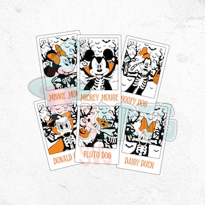 Esqueleto de Halloween vintage PNG, Carta del tarot de personajes de Halloween, Truco o trato, Paquete PNG de ratón con castillo mágico de Halloween