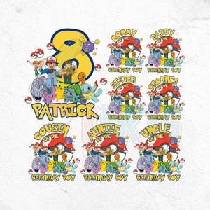 Pokemon Birthday Custom Png Bundle, Pikachu Png, Pokemon Name, Custom Family Birthday Boy Png, Toddler Birthday Png, Custom Family Birthday