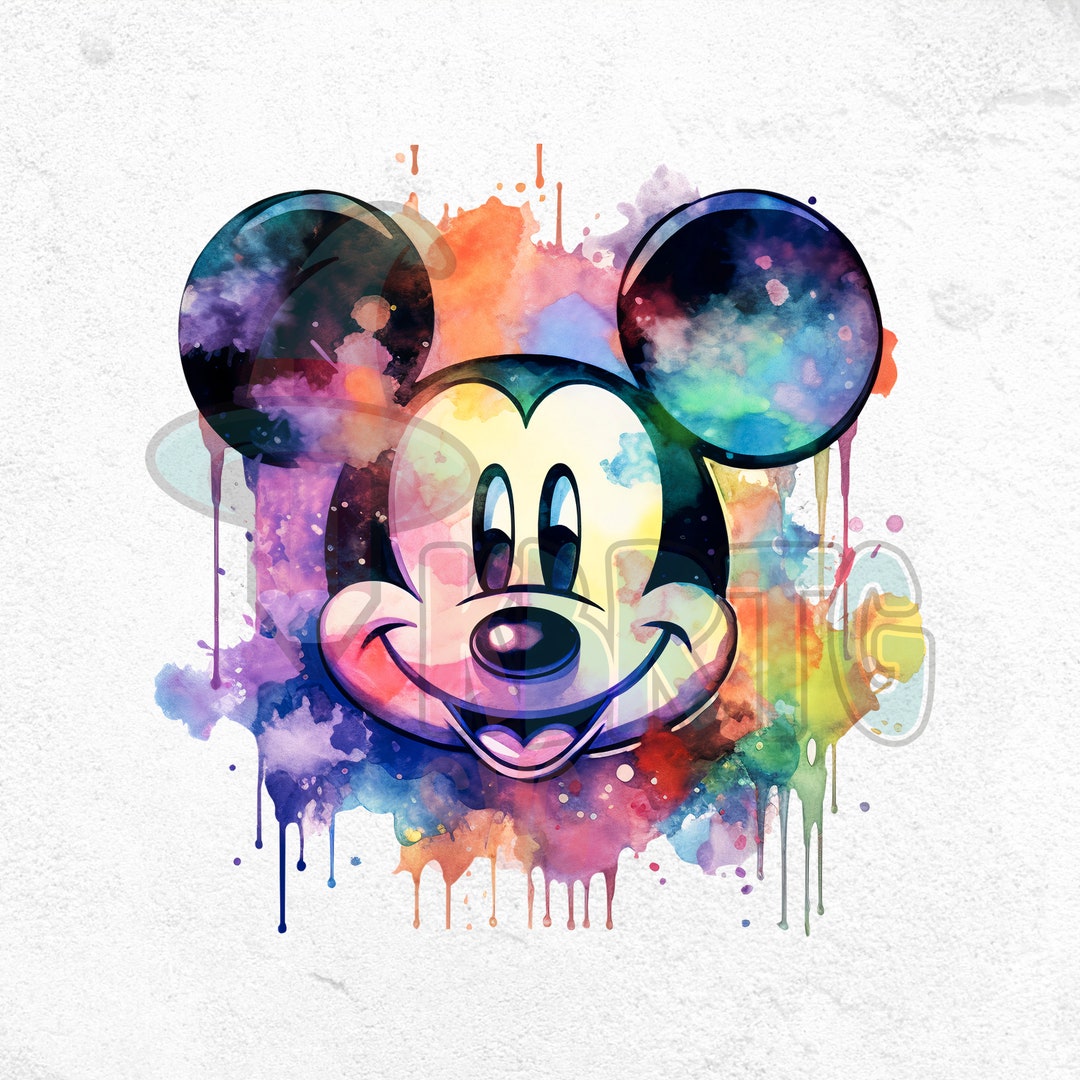 Watercolor Mickey Head Png, Colorful Splash, Magical Castle Png, 100th