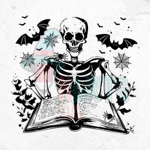 Leer en paz PNG, Libro esqueleto PNG, Esqueleto leyendo PNG, Halloween para amantes de los libros, Halloween esqueleto, Halloween de libros PNG
