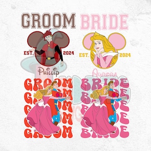 Paquete PNG personalizado de Aurora Phillip, novia y novio, Aurora a juego, despedida de soltera personalizada con castillo y nombre, boda en Magic Kingdom