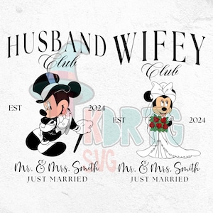 Mickey Minnie - Nombre personalizado para boda (PNG), Novia y novio (PNG), Dije que sí (PNG), Recién casados (PNG), Diseño de pareja a juego (PNG)